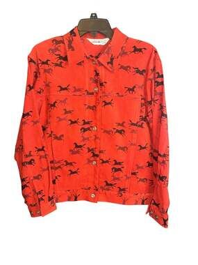 Weekend Traffic Red Horse Print Button Up Jacket Size M